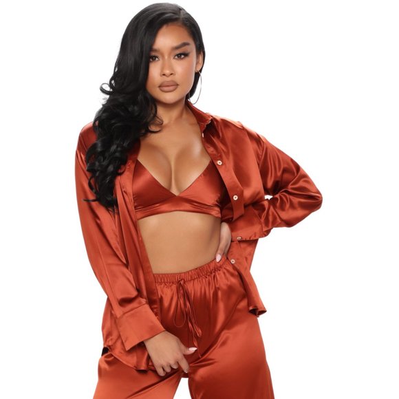 Fashion Nova Rust Satin 3 piece set - Picture 1 of 5
